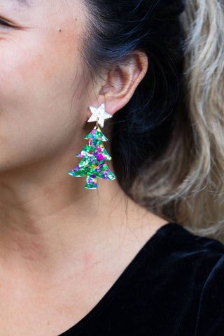 Christmas Tree Earrings - Green Sparkle // Holiday