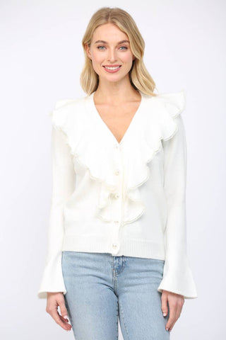 Cascading Pearl Ruffle Cardigan