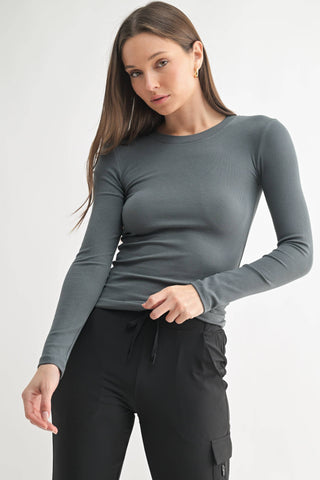 Essential Long-Sleeved Micro-Ribbed Athleisure Top