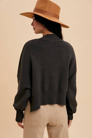 KNITTED MOCKNECK PULLOVER SWEATER