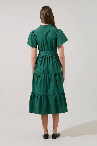 Bellucci Poplin Button Front Tiered Midi Dress