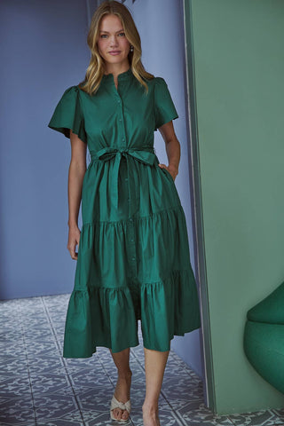 Bellucci Poplin Button Front Tiered Midi Dress