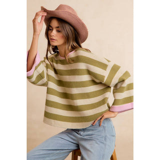 Striped Reversible Rolled Sleeve Sweater