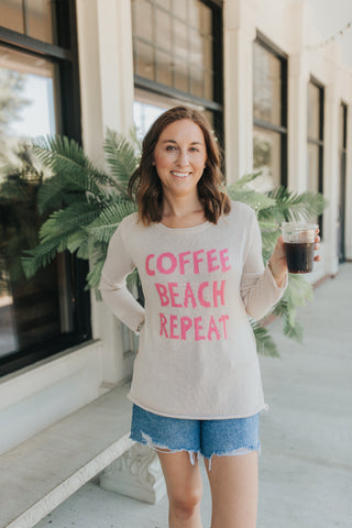 “Coffee Beach Repeat” Graphic Sweater