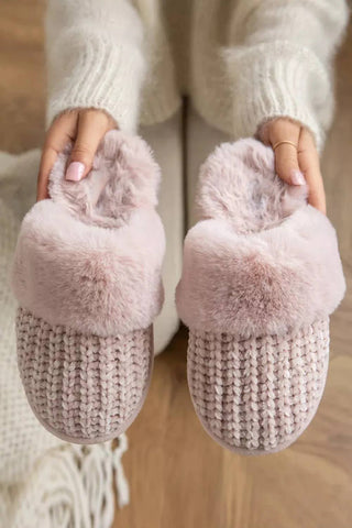 KNITTED SNUG FAUX FUR SLIPPERS