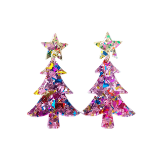 Christmas Tree Earrings - Light Pink Sparkle // Holiday