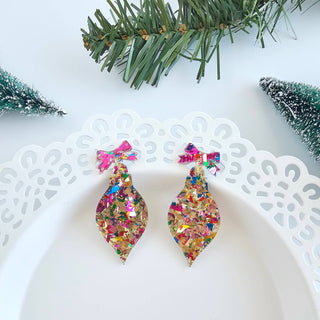 Christmas Ornament Earrings - Gold Sparkle // Holiday