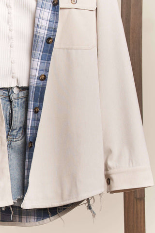 Reversible Corduroy and Plaid Flannel Shacket