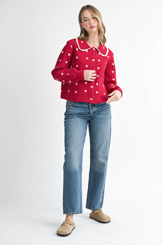 Heart Pointelle Peter Pan Cardigan
