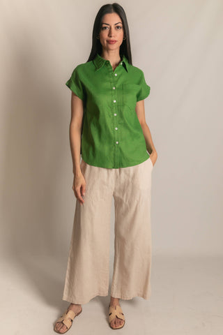 Linen Relaxed Short Sleeve Button Up Shirt
