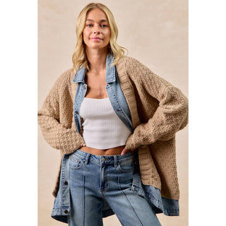 Layered Denim Cardigan