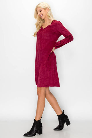 Aurora Stretch V-Neck Suede Dress