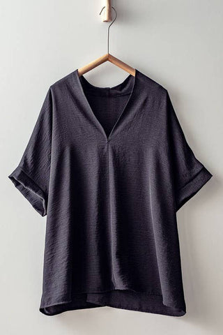 Robbie Oversized V-Neck Folded Sleeve Top