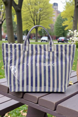 Blue and Beige Striped TOTE BAG
