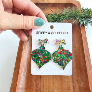 Christmas Ornament Earrings - Green Sparkle // Holiday