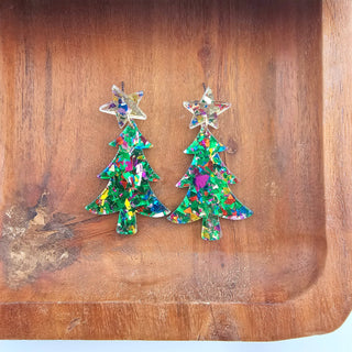 Christmas Tree Earrings - Green Sparkle // Holiday