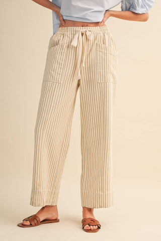 STRIPED WIDE LEG DRAWSTRING PANTS