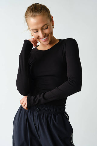 Essential Long-Sleeved Micro-Ribbed Athleisure Top