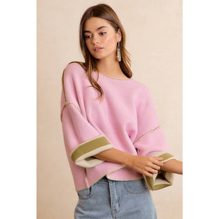 Striped Reversible Rolled Sleeve Sweater