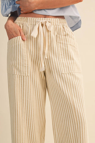 STRIPED WIDE LEG DRAWSTRING PANTS