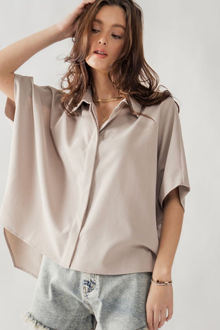 Relaxed Fit Hidden Placket Short Sleeve Top