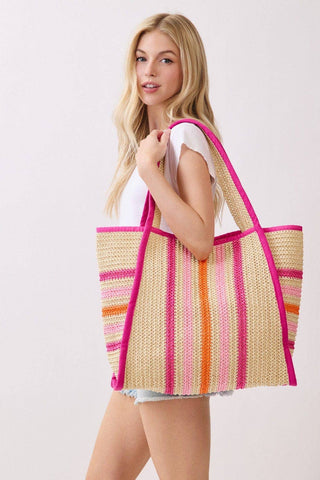 Jennifer Multi Color Straw Beach Tote Bag