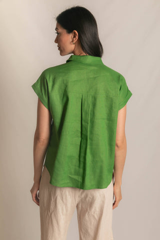 Linen Relaxed Short Sleeve Button Up Shirt