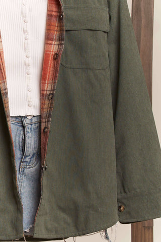 Reversible Corduroy and Plaid Flannel Shacket