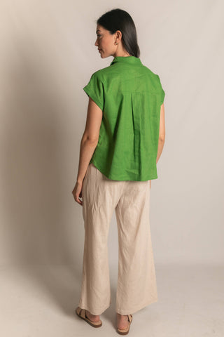 Linen Relaxed Short Sleeve Button Up Shirt