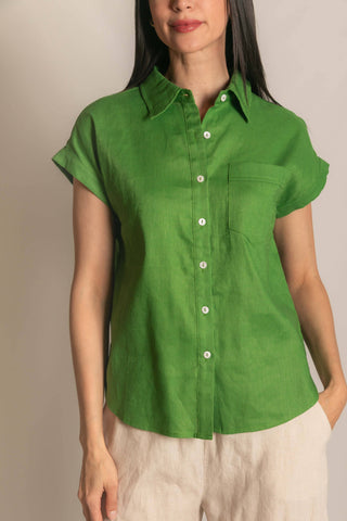 Linen Relaxed Short Sleeve Button Up Shirt