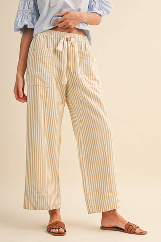 STRIPED WIDE LEG DRAWSTRING PANTS