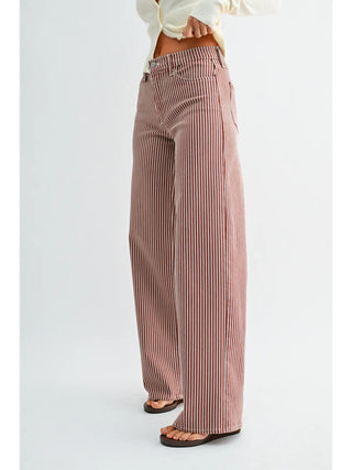 Classic Relaxed Wide Leg - Brown Pinstripe