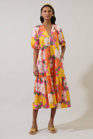 Milley Floral Wynette Tiered Midi Dress