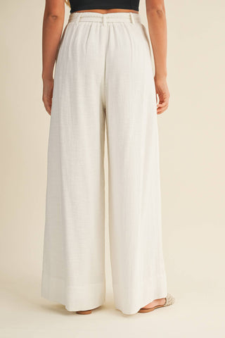 Linen Trousers with Lace Trimmed Belt