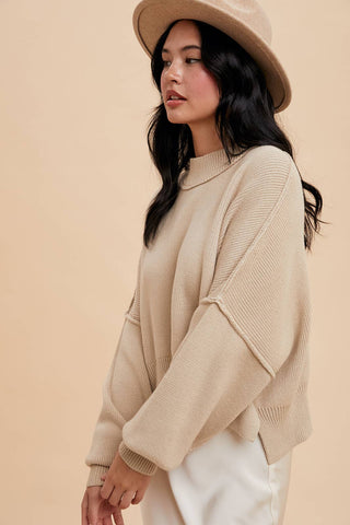 KNITTED MOCKNECK PULLOVER SWEATER