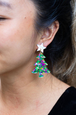 Christmas Tree Earrings - Green Sparkle // Holiday