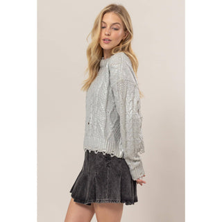 Metallic Foil Cable Knit Sweater