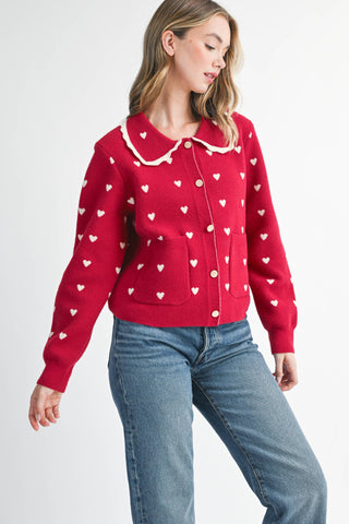 Heart Pointelle Peter Pan Cardigan
