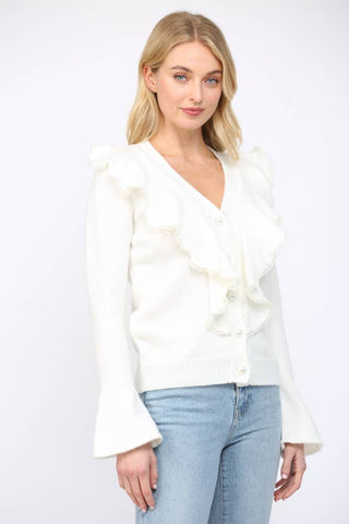 Cascading Pearl Ruffle Cardigan