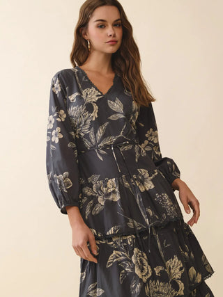 Lace Detail Floral Midi Dress