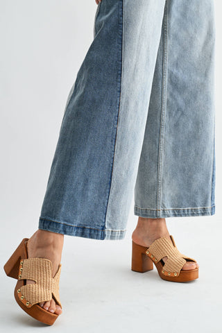 Wide Leg Contrast High Waist Jeans