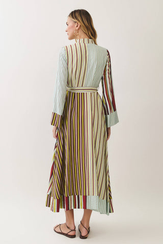 Mixed Stripe Belted Shirt Maxi Dress