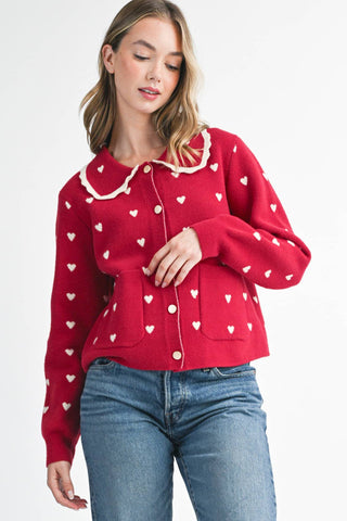 Heart Pointelle Peter Pan Cardigan