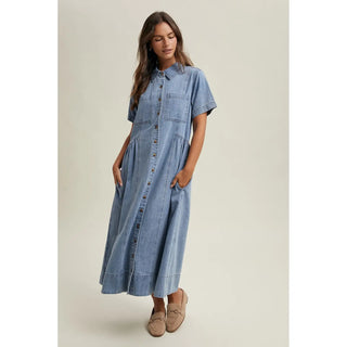 Denim Button-Front Shirt Dress