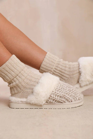 KNITTED SNUG FAUX FUR SLIPPERS