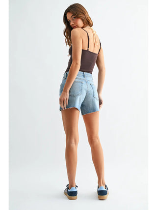 Mid Rise Stretch Jean Shorts