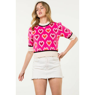 Heart Knit Short Sleeve Top