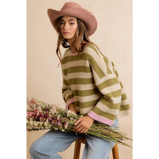 Striped Reversible Rolled Sleeve Sweater