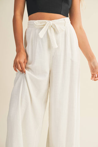 Linen Trousers with Lace Trimmed Belt