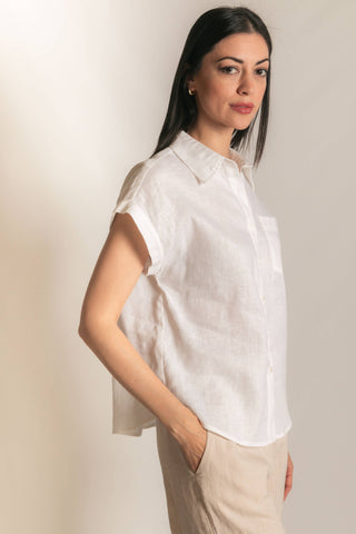Linen Relaxed Short Sleeve Button Up Shirt
